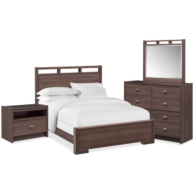 Bedroom Furniture - Britto 6-Piece Bedroom Set with Nightstand, Dresser and Mirror