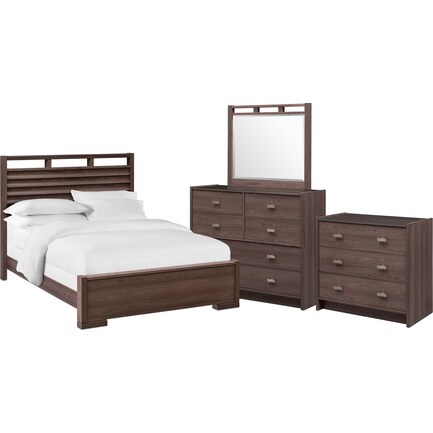 Britto 6-Piece Queen Slat Bedroom Set with Chest, Dresser and Mirror - Graystone