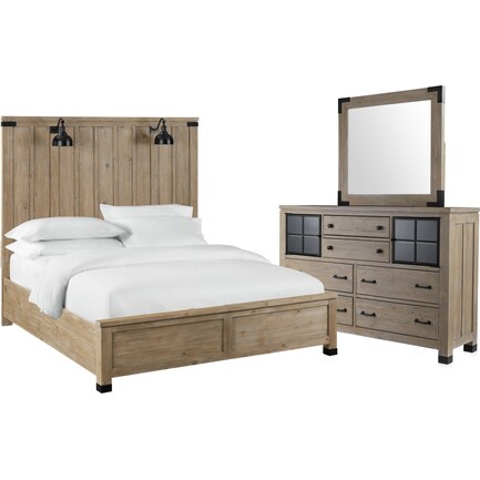 Brooke Harbor 5-Piece King Panel Bedroom Set with Dresser and Mirror - Natural