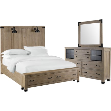 Brooke Harbor 5-Piece King Storage Bedroom Set with Dresser and Mirror - Natural