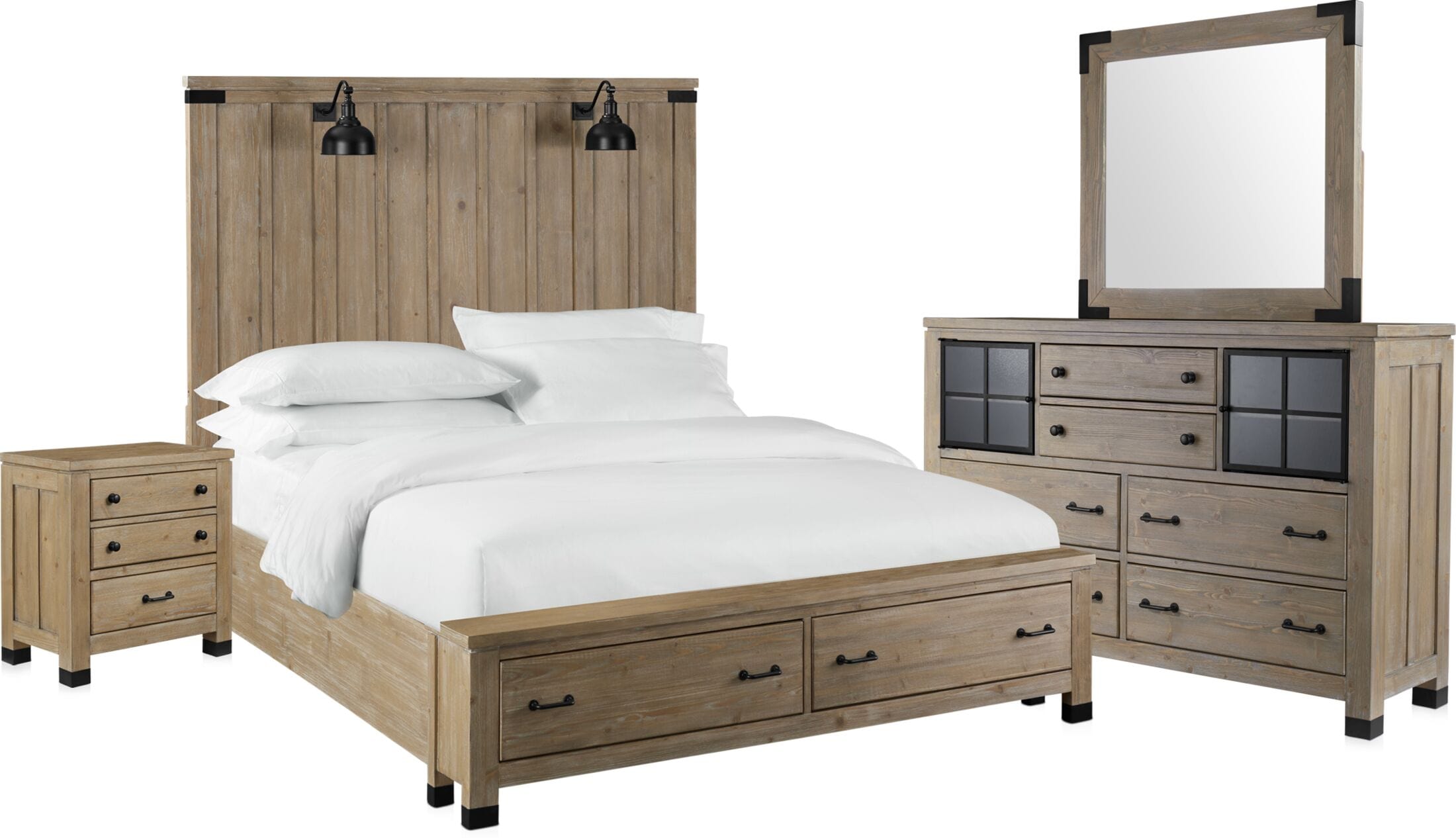 Brooke Harbor 6Piece Storage Bedroom Set with Nightstand, Dresser and