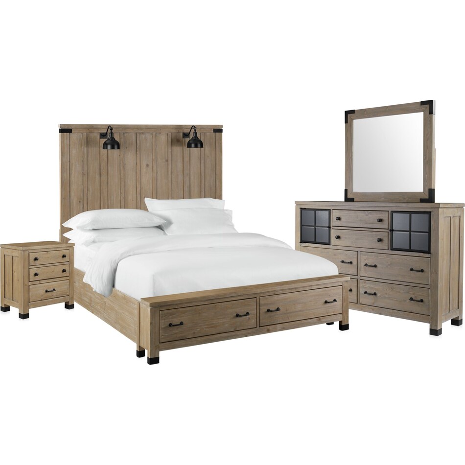 Brooke Harbor 6Piece Storage Bedroom Set with Nightstand, Dresser and