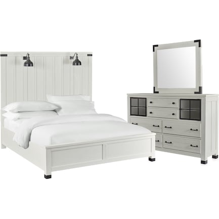 Brooke Harbor 5-Piece King Panel Bedroom Set with Dresser and Mirror - White