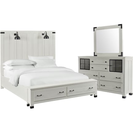 Brooke Harbor 5-Piece King Storage Bedroom Set with Dresser and Mirror - White