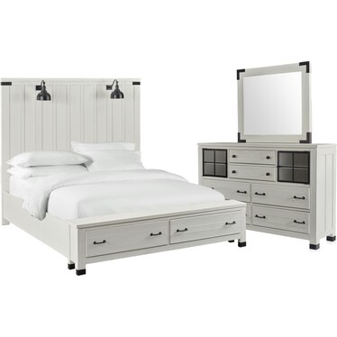 Brooke Harbor 5-Piece Queen Storage Bedroom Set with Dresser and Mirror - White
