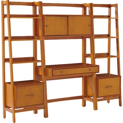 Bruce 3-Piece Desk and Etagere Set - Brown