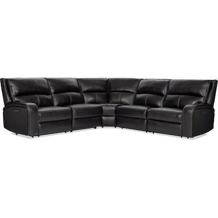 Burke 5-Piece Dual-Power Reclining Leather Sectional - Black