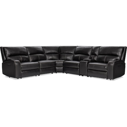 Burke 6-Piece Dual-Power Reclining Leather Sectional with Console - Black