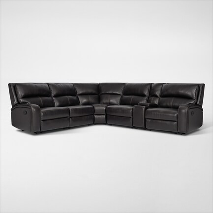 Burke 6-Piece Manual Reclining Leather Sectional with Console - Black
