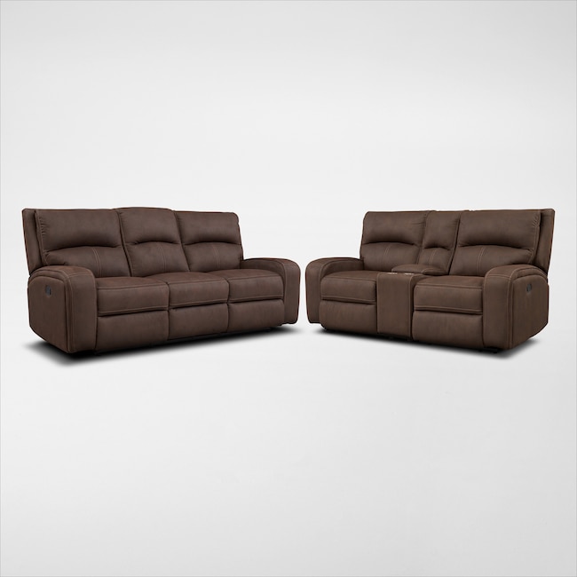 Living Room Furniture - Burke Manual Reclining Sofa and Loveseat with Console