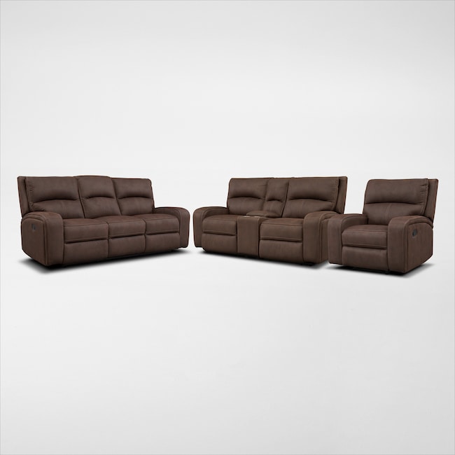 Living Room Furniture - Burke Manual Reclining Sofa, Loveseat with Console and Recliner