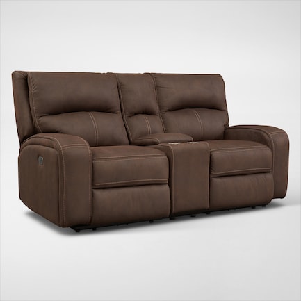 Burke Dual-Power Reclining Loveseat with Console - Brown