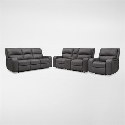 Burke Dual-Power Reclining Sofa, Loveseat and Recliner - Charcoal
