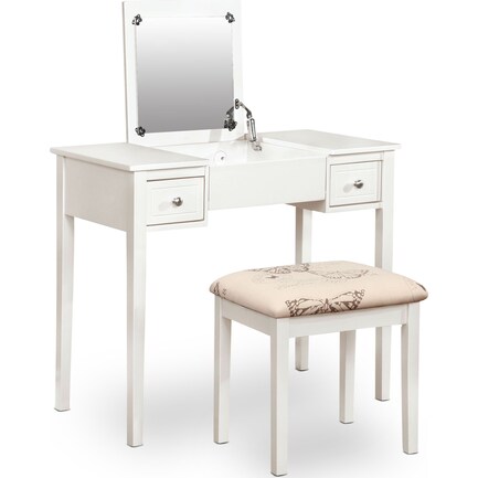 Butterfly Vanity Desk and Stool - White