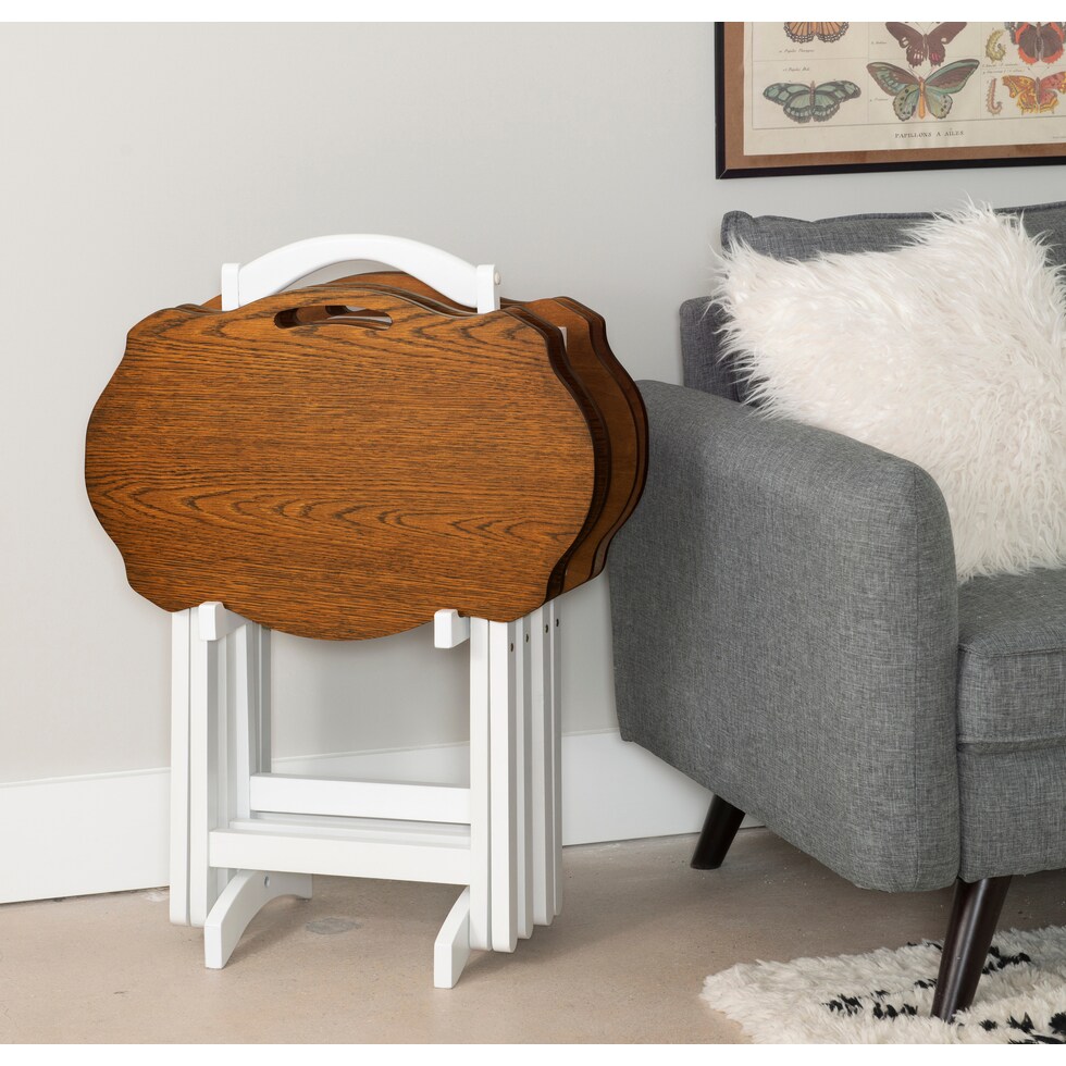caine brown white tray table   