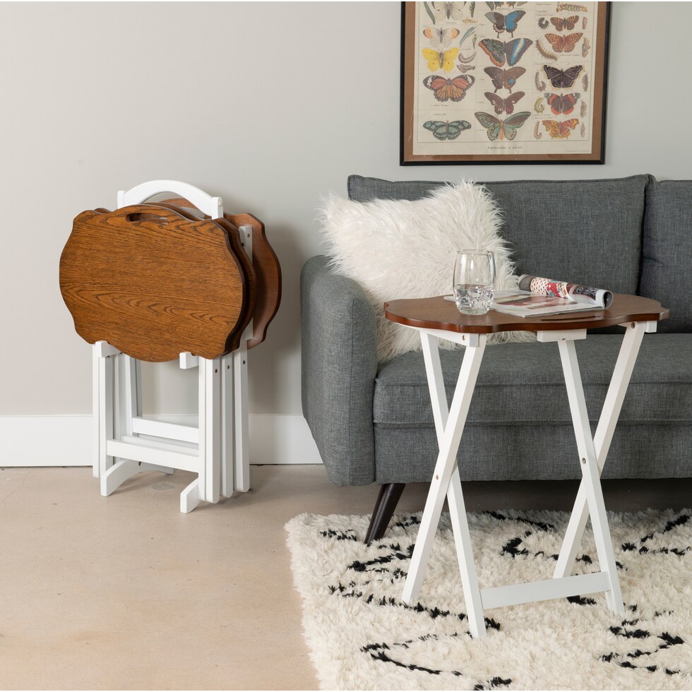 caine brown white tray table   