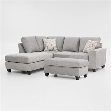 2-Piece Loveseat Sectional with Chaise and Storage Ottoman