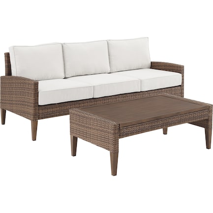 Capri Outdoor Sofa and Coffee Table Set - Brown
