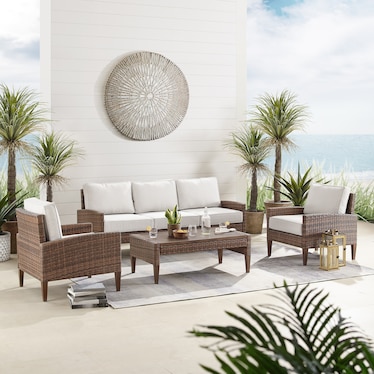 Capri Outdoor Sofa, 2 Chairs and Coffee Table - Brown