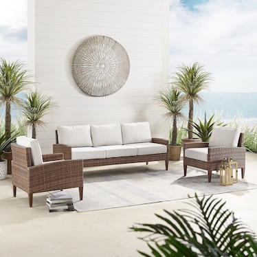Capri Outdoor Sofa and 2 Armchairs - Brown