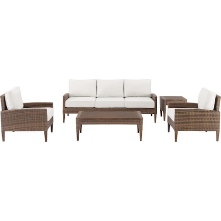 Capri Outdoor Sofa, 2 Armchairs, End Table and Coffee Table - Brown