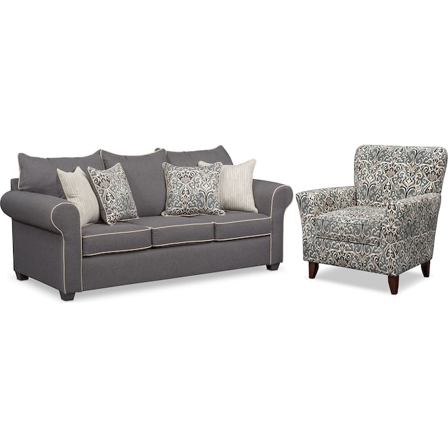 Living Room Furniture - Carla Queen Sleeper Sofa and Accent Chair Set