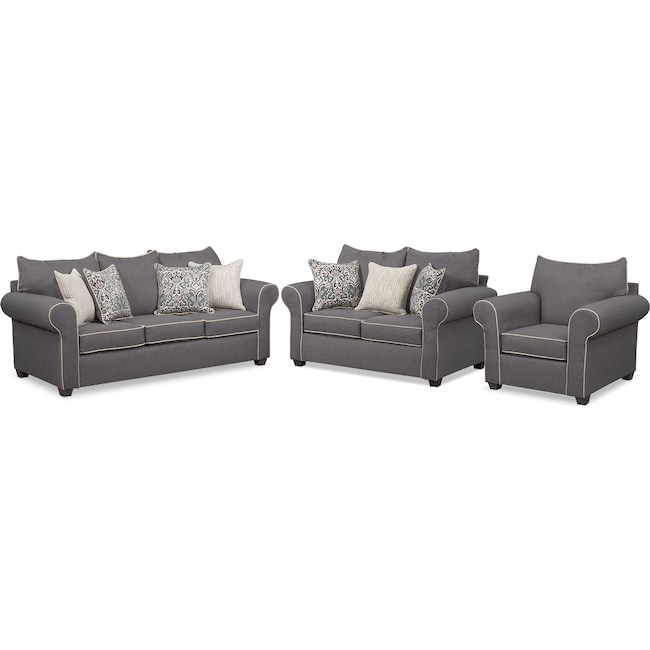 Living Room Furniture - Carla Queen Sleeper Sofa, Loveseat, and Chair Set