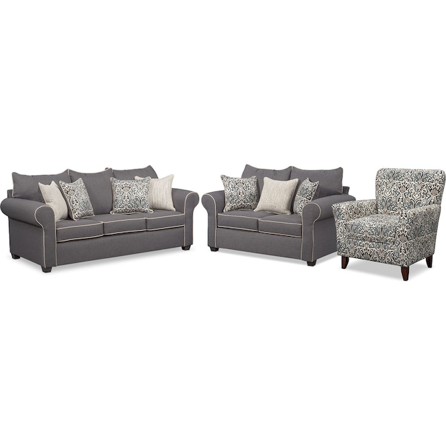 Living Room Furniture - Carla Queen Sleeper Sofa, Loveseat, and Accent Chair Set