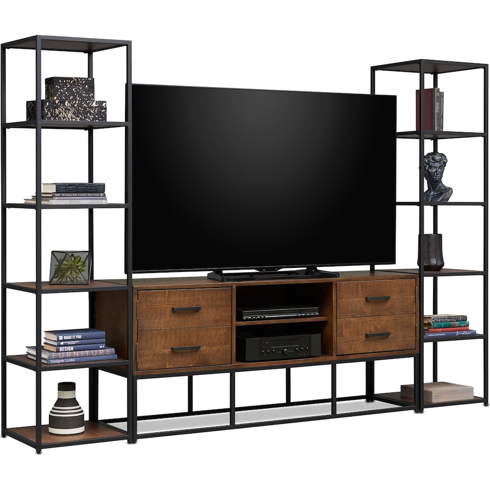 carter dark brown entertainment wall unit   