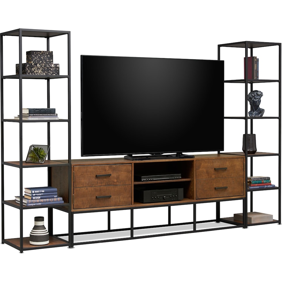 carter dark brown entertainment wall unit   