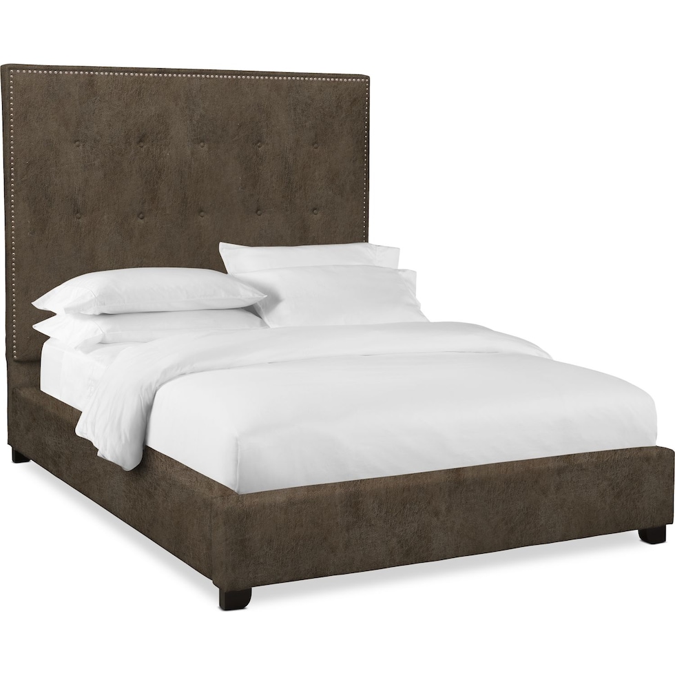 carter dark brown king upholstered bed   