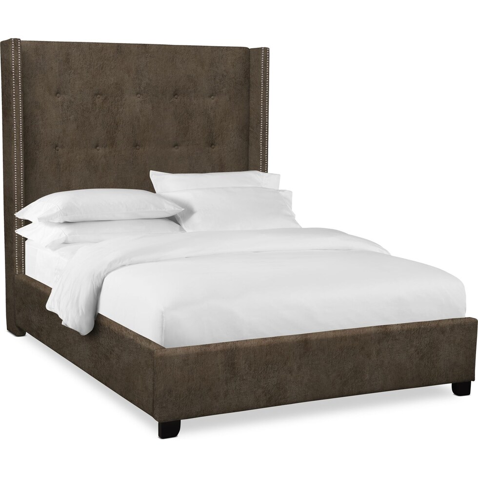 carter dark brown king upholstered bed   