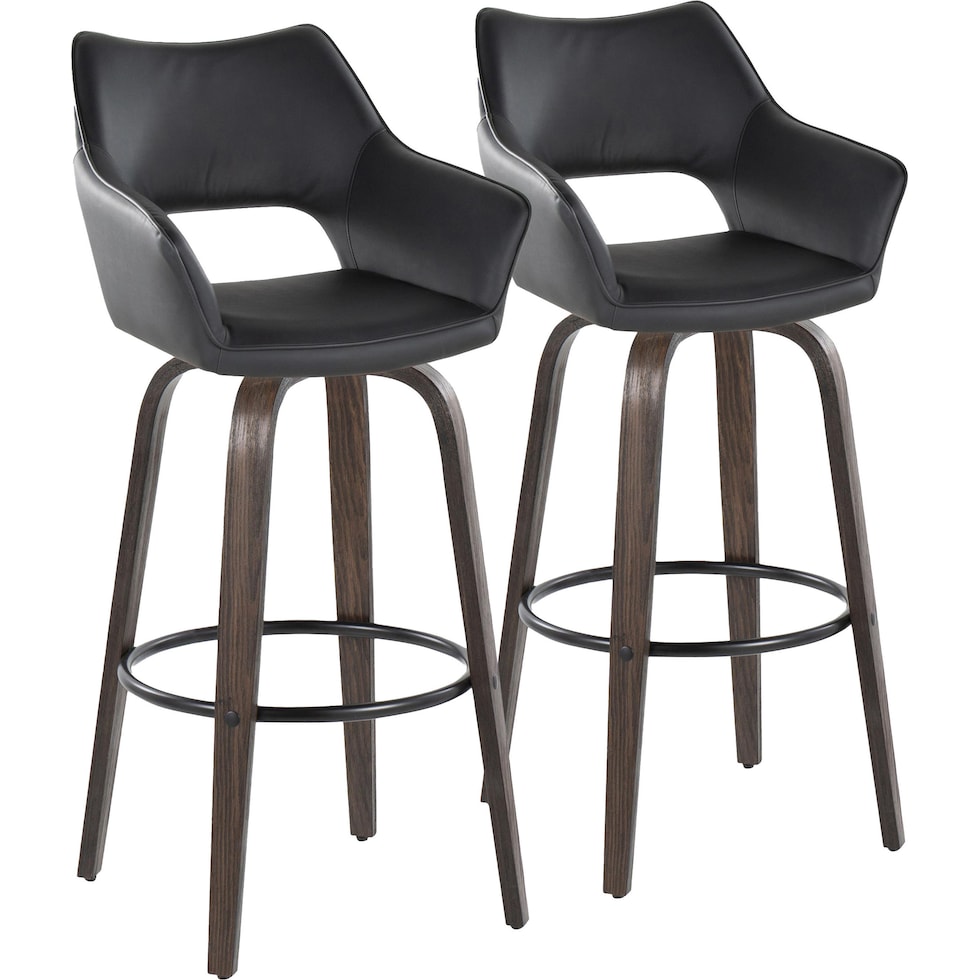 casio black vegan leather dark walnut bar stool   