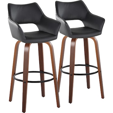 Casio Set of 2 Swivel Bar Stools - Black Vegan Leather/Light Walnut