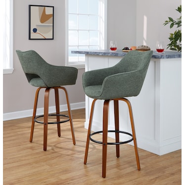 Casio Set of 2 Swivel Bar Stools - Green/Light Walnut