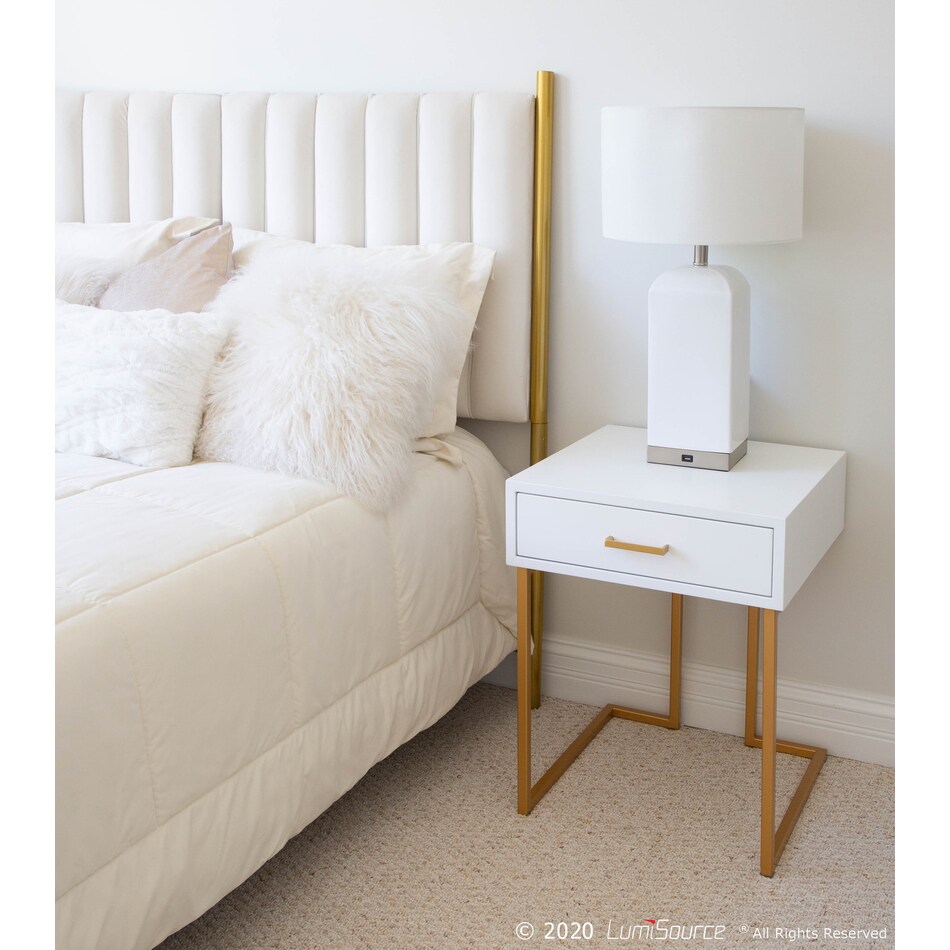 celie stainless white table lamp   
