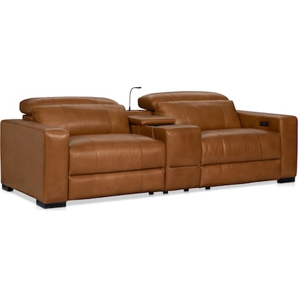 Chapman 3-Piece Dual-Power Reclining Loveseat with Console - Saddle