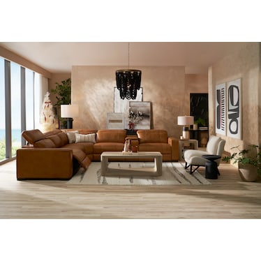 Chapman 6-Piece Dual-Power Reclining Sectional with Console - Saddle