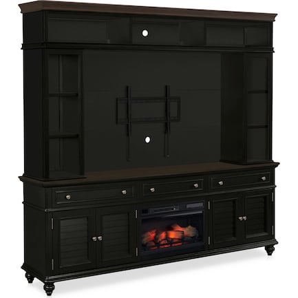 Charleston 94" Entertainment Wall with Fireplace - Black
