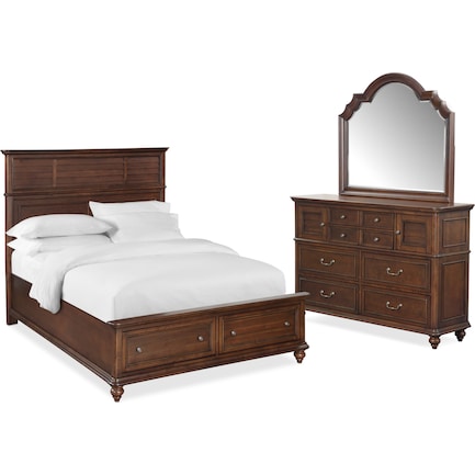 Charleston 5-Piece King Panel Storage Bedroom Set with Dresser and Mirror - Tobacco