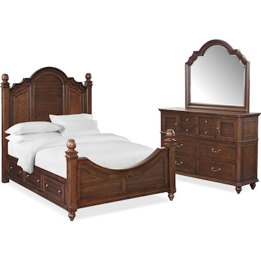 Charleston 5-Piece Queen Poster Bedroom Set with 4 Underbed Drawers - Tobacco