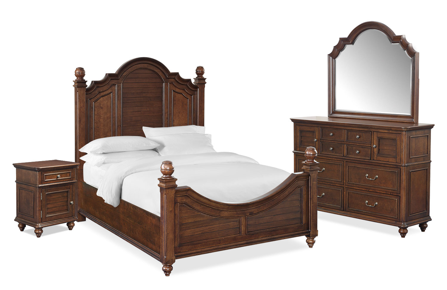 Charleston 6 Piece Poster Bedroom Set With Nightstand Dresser And Mirror American Signature 2045