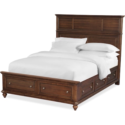 Charleston Queen Panel Storage Bed with 6 Drawers - Tobacco