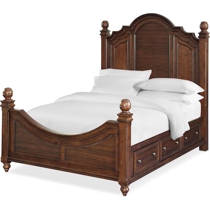 Charleston Queen Poster Storage Bed with 4 Drawers - Tobacco