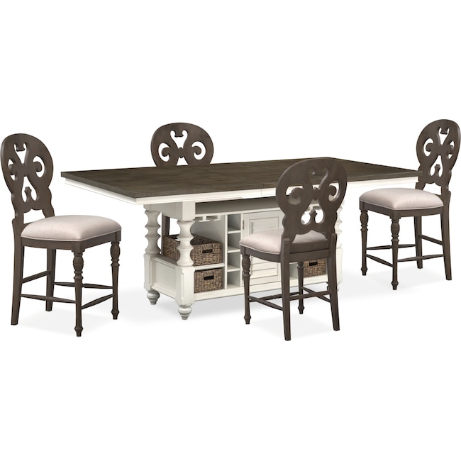 Dining Room Furniture - Charleston Counter-Height Dining Table and 4 Scroll-Back Stools