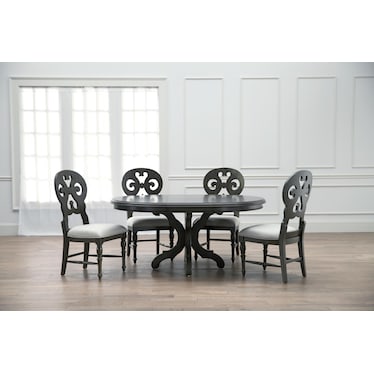 Charleston Round Dining Table and 4 Scroll-Back Dining Chairs - Gray