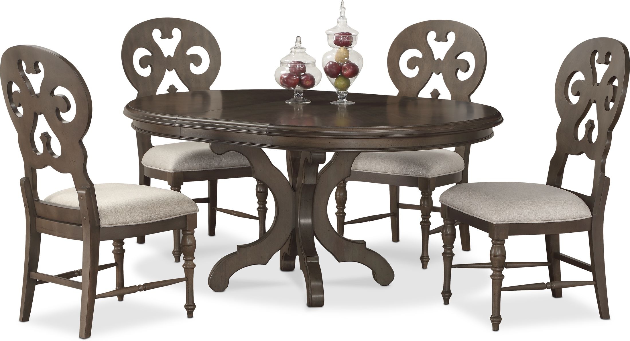 Charleston Round Dining Table And 4 Scroll Back Side Chairs American Signature Furniture