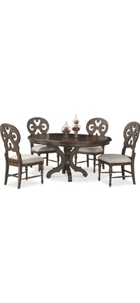 Charleston Round Dining Table and 4 Cane Back Dining Chairs - Gray