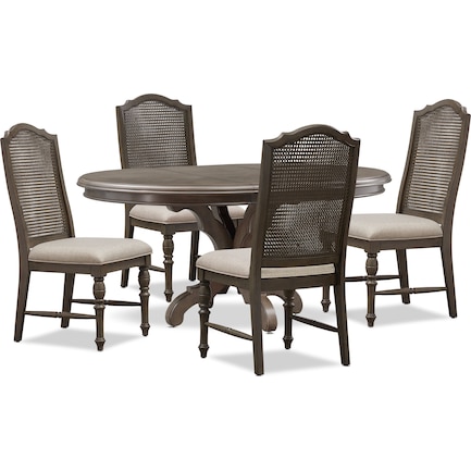 Charleston Round Dining Table and 4 Cane Back Dining Chairs - Gray