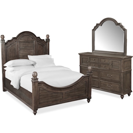 Charleston 5-Piece Queen Poster Bedroom Set with Dresser and Mirror - Gray